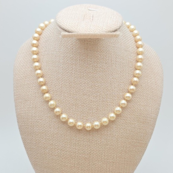 Monet Jewelry - Vintage MONET Faux Pearl Necklace Hand-tied Glass Bead Gold Plate Locking Clasp